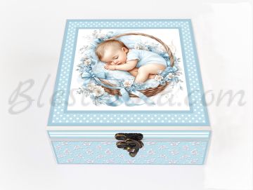 Caja para los tesoros del bebé "Dulce bebé" en azul 