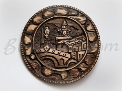 Plato de madera tallada "La torre del reloj"