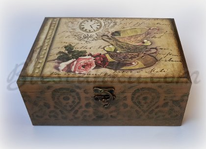 Wooden tea box "Rose flower"