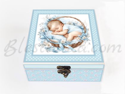 Caja para los tesoros del bebé "Dulce bebé" en azul 