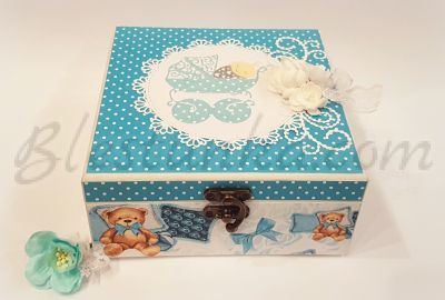 Caja para los tesoros del bebé "Dulce bebé y los ositos" en azul