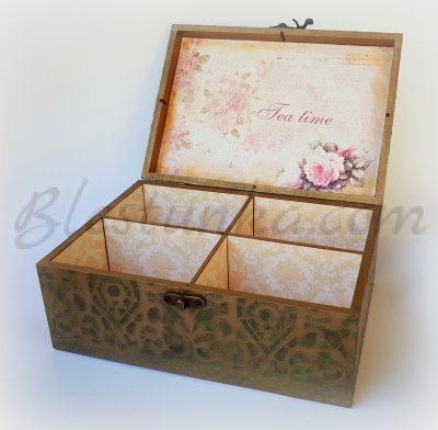 Caja de madera para té "Flor rosa"