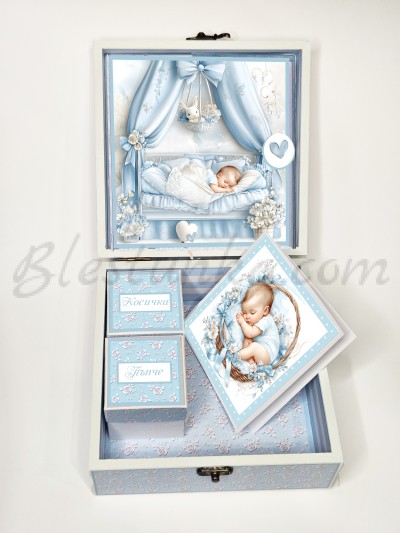 Caja para los tesoros del bebé "Dulce bebé" en azul 