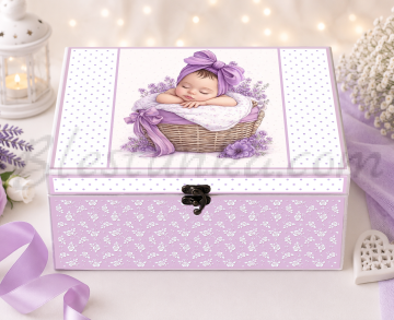 Caja para los tesoros del bebé "Bebé" violeta- grande