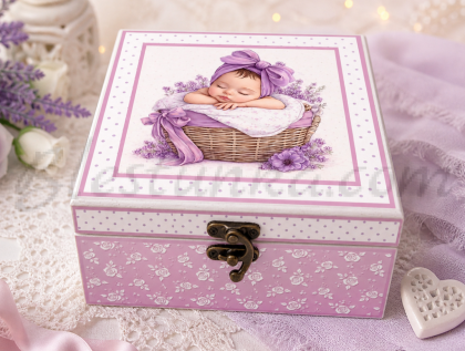 Caja para los tesoros del bebé "Bebé" violeta