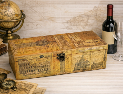 Wooden wine box "Travels"