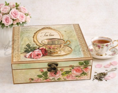 Caja de madera para té "Rosas" 