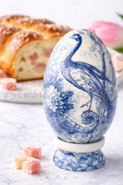 Decorative ceramic egg "The blue garden"