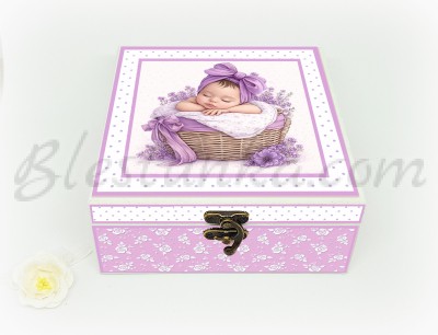 Caja para los tesoros del bebé "Bebé" violeta